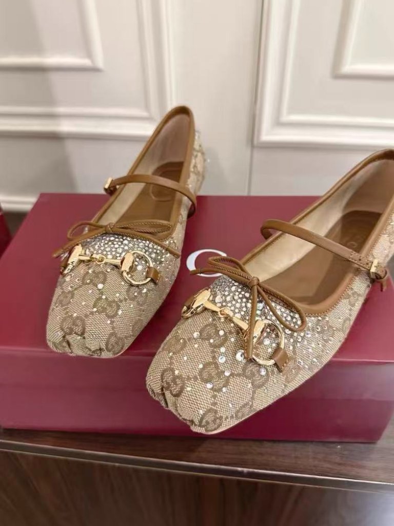 Gucci Gg Canvas Crystal Horsebit Mary Jane Ballet Flats